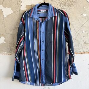 Striped Button Down Shirt Multicolor Dadcore Mens L Alex Cannon Colorful Striped